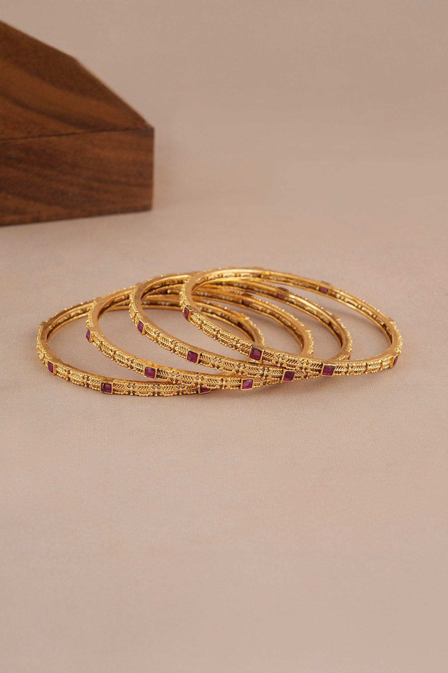 Antique Ruby Studded Bangles - Set of 4 
