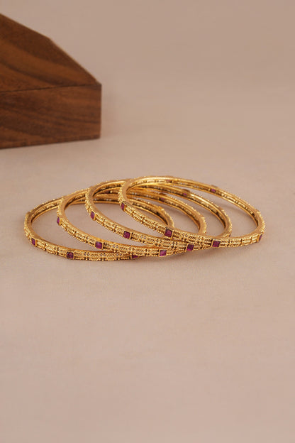Antique Ruby Studded Bangles - Set of 4 