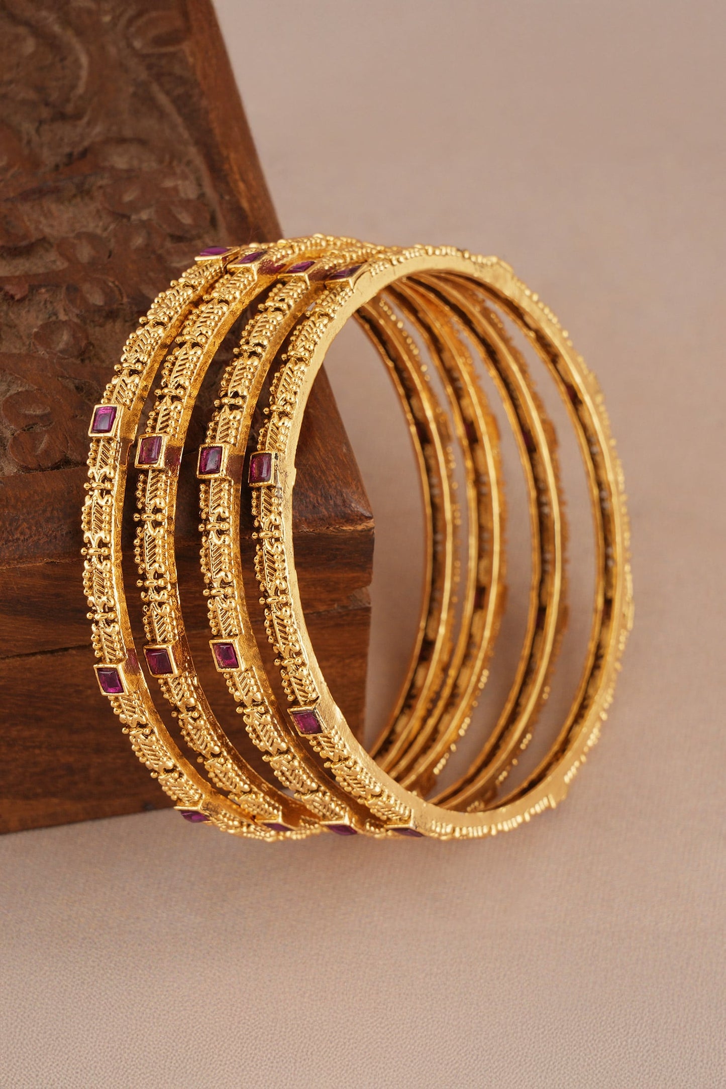 Antique Ruby Studded Bangles - Set of 4 