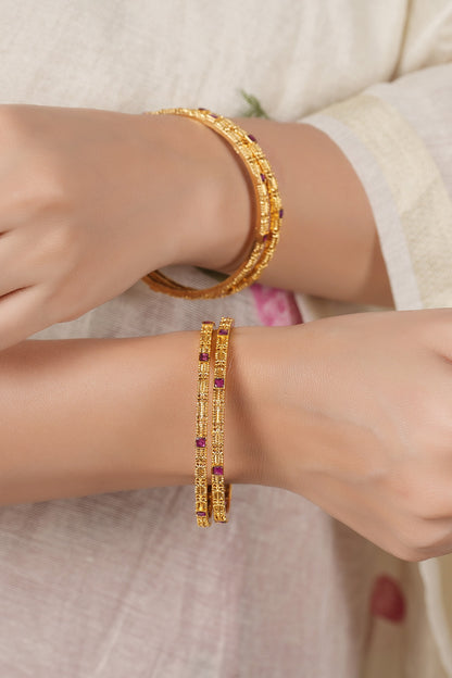 Antique Ruby Studded Bangles - Set of 4 