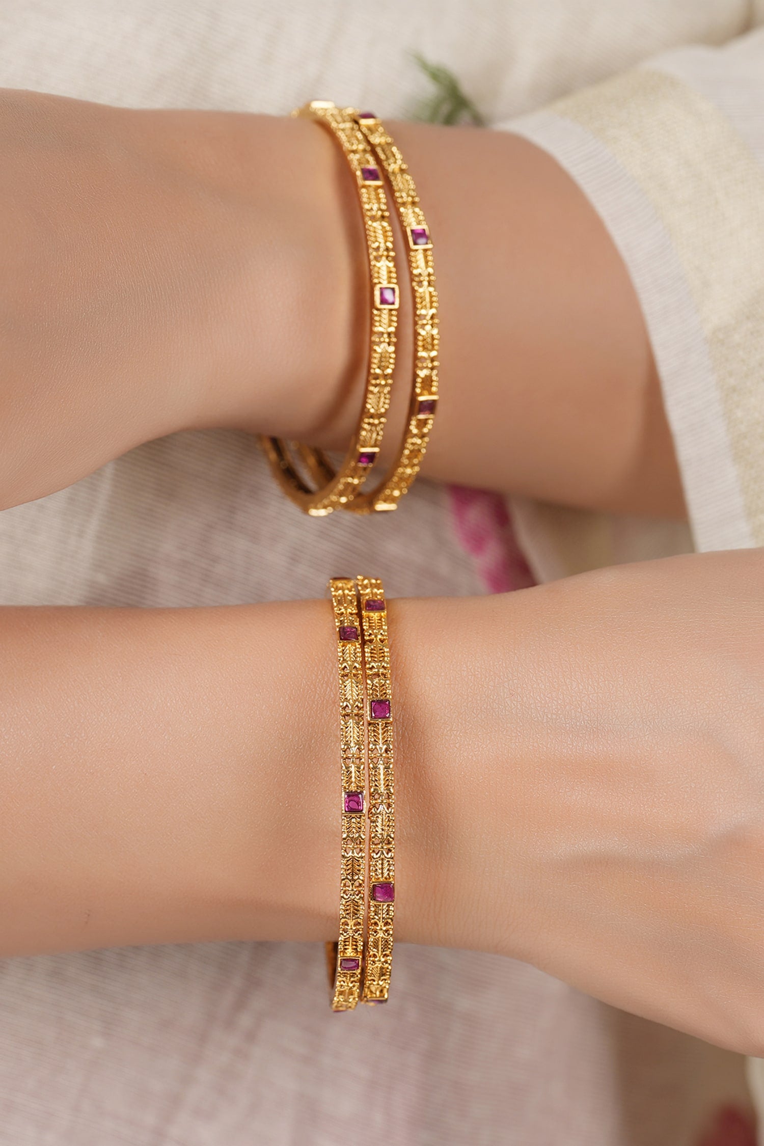 Antique Ruby Studded Bangles - Set of 4 