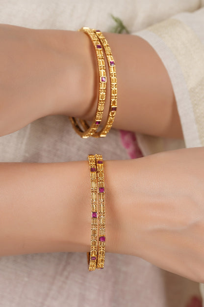 Antique Ruby Studded Bangles - Set of 4 