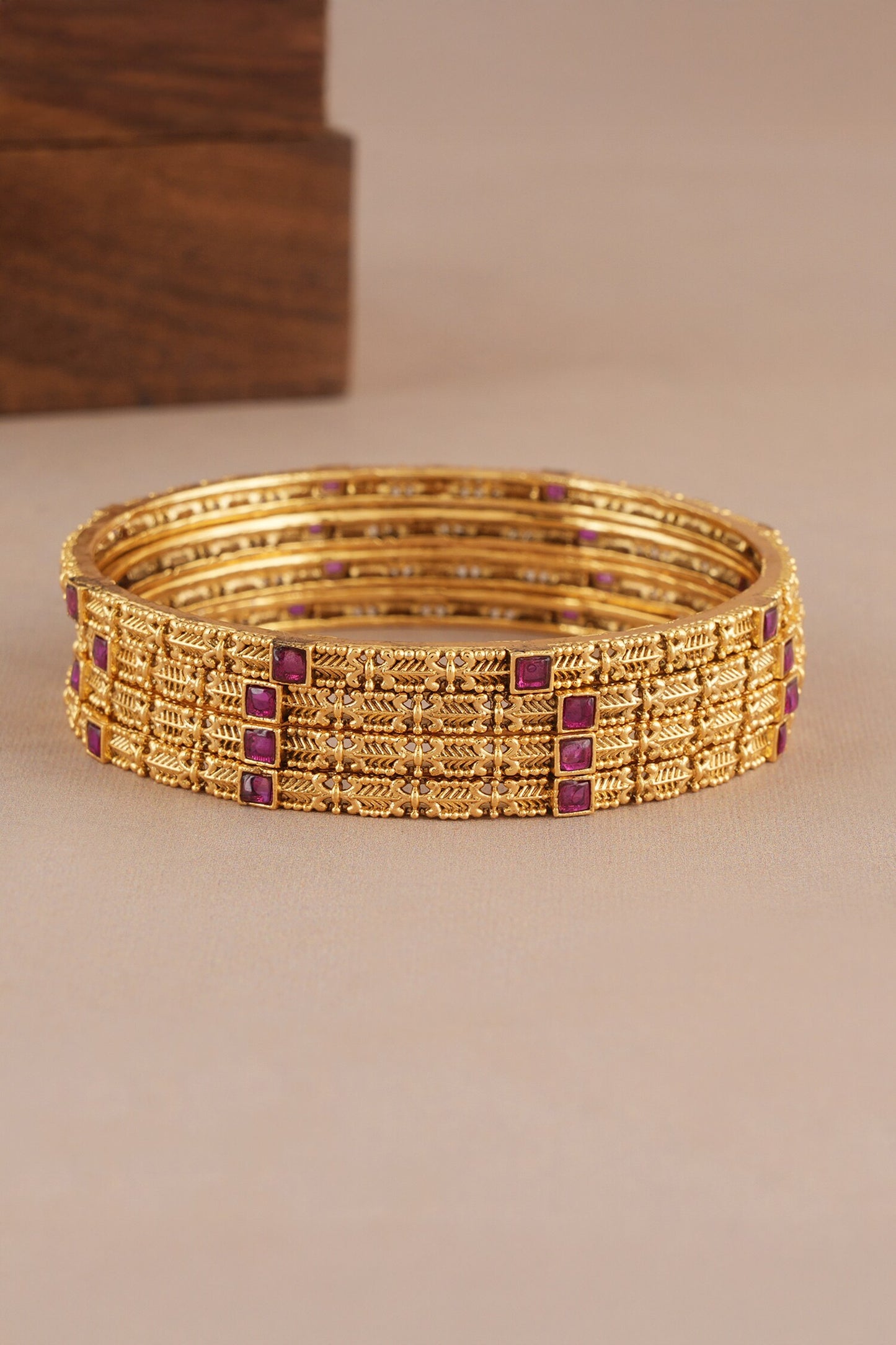 Antique Ruby Studded Bangles - Set of 4 