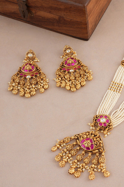 Antique Rajwadi Pearl Necklace Set 