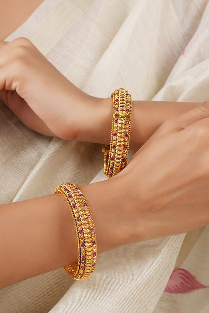 Antique Ruby Studded Pair of Bangles 