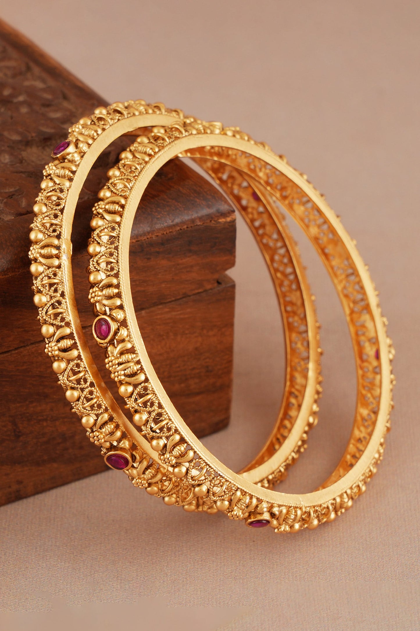 Antique Ruby Studded Pair of Bangles 