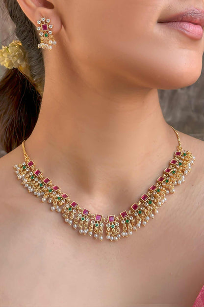 Embellished Temple Necklace Set 