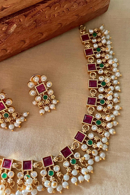Embellished Temple Necklace Set 