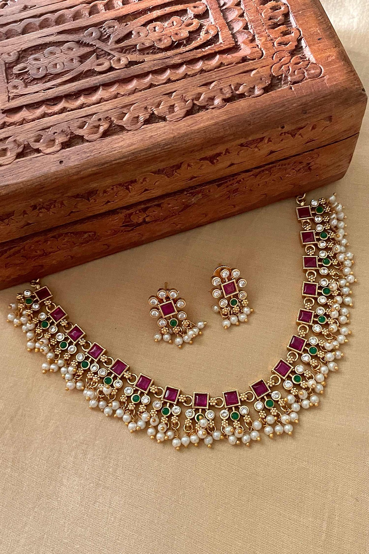 Embellished Temple Necklace Set 