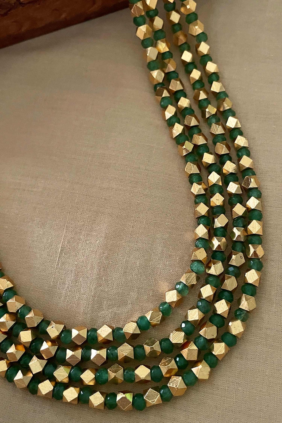 Green Beaded Long Layered Necklace 