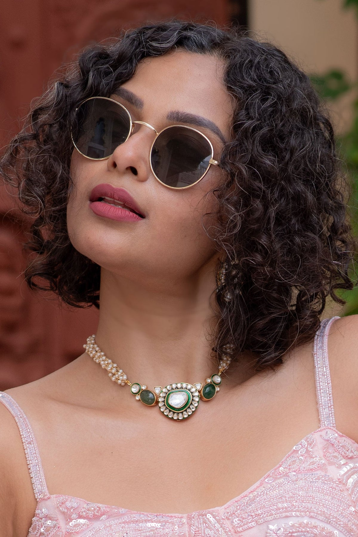 Pearl Embellished & Enamel Necklace Set 