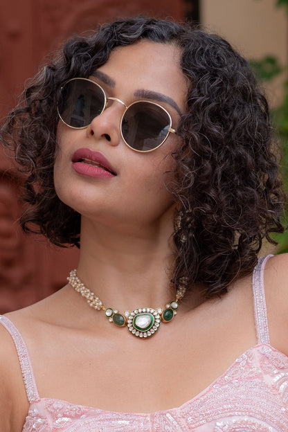 Pearl Embellished & Enamel Necklace Set 
