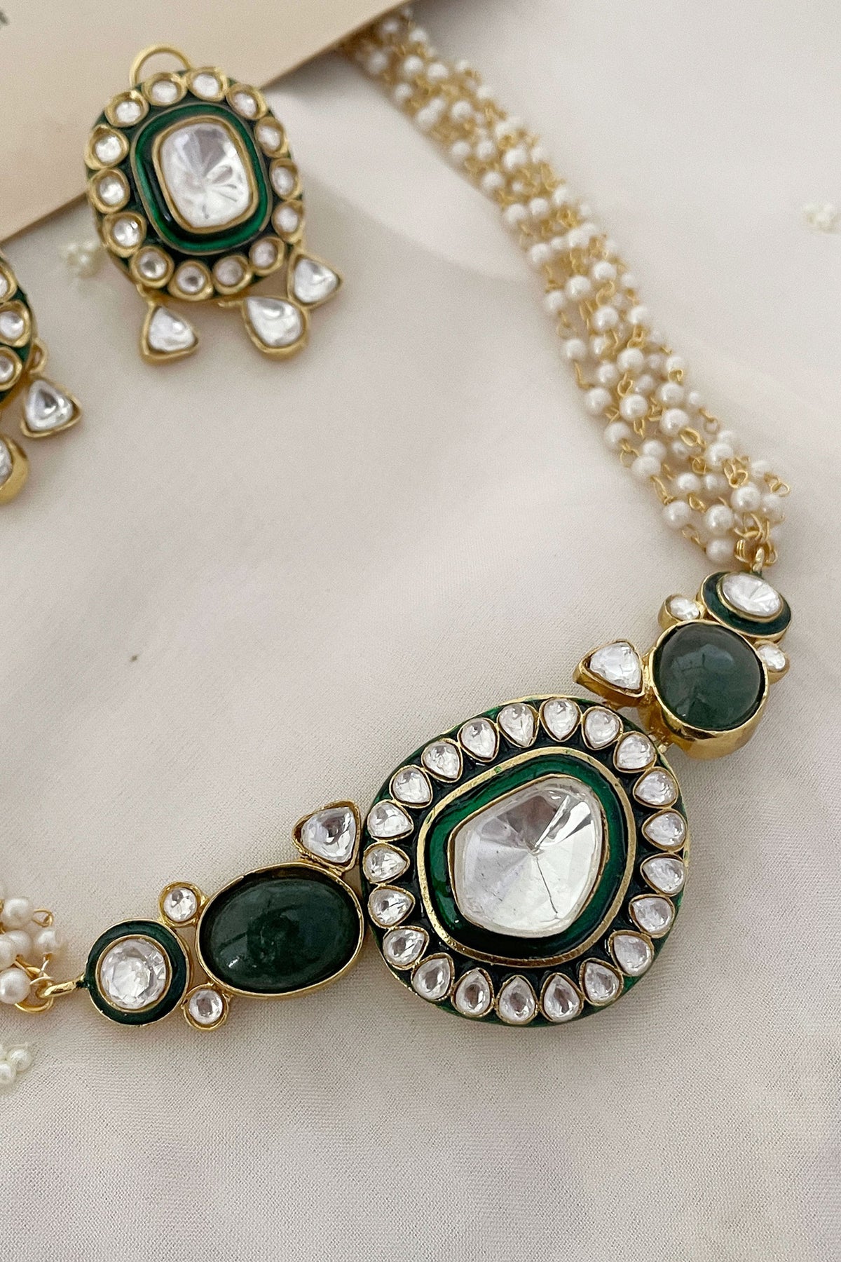 Pearl Embellished & Enamel Necklace Set 