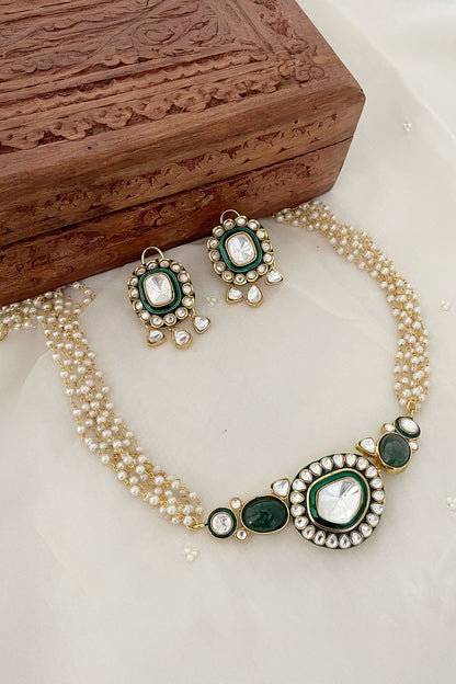 Pearl Embellished & Enamel Necklace Set 