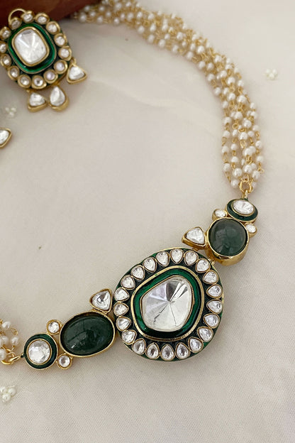 Pearl Embellished & Enamel Necklace Set 