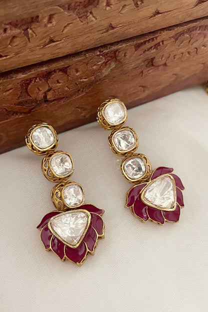 Floral Motif Red Enamelled Necklace Set 