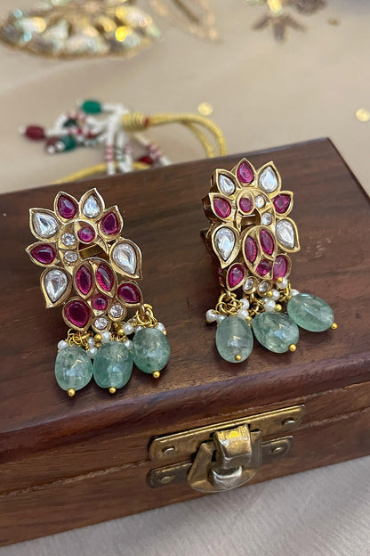 Floral Polki Embellished Beaded Necklace Set 