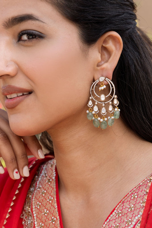 Jade Bead Embellished Polki Chandbalis 