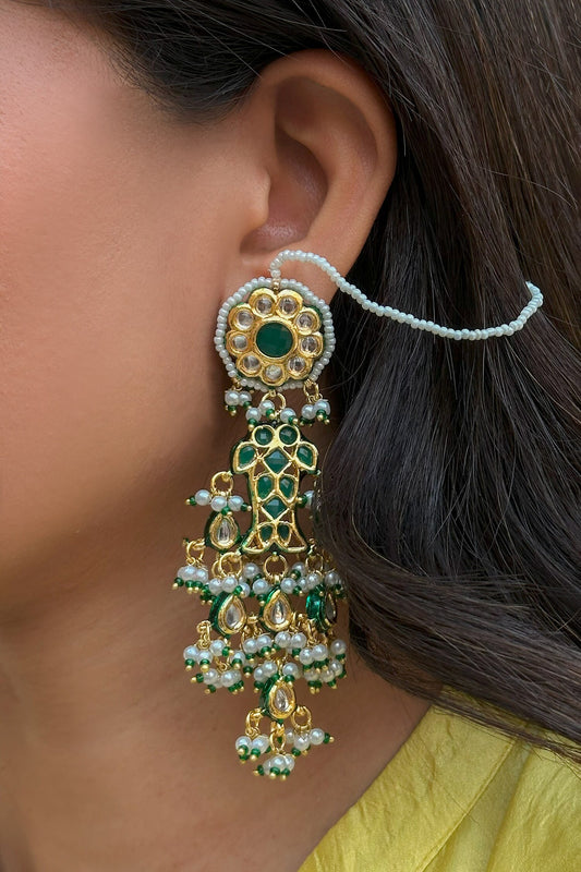 Fish Motif Kundan Long Earrings 
