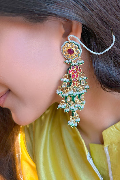 Fish Motif Embellished Kundan Long Earrings 