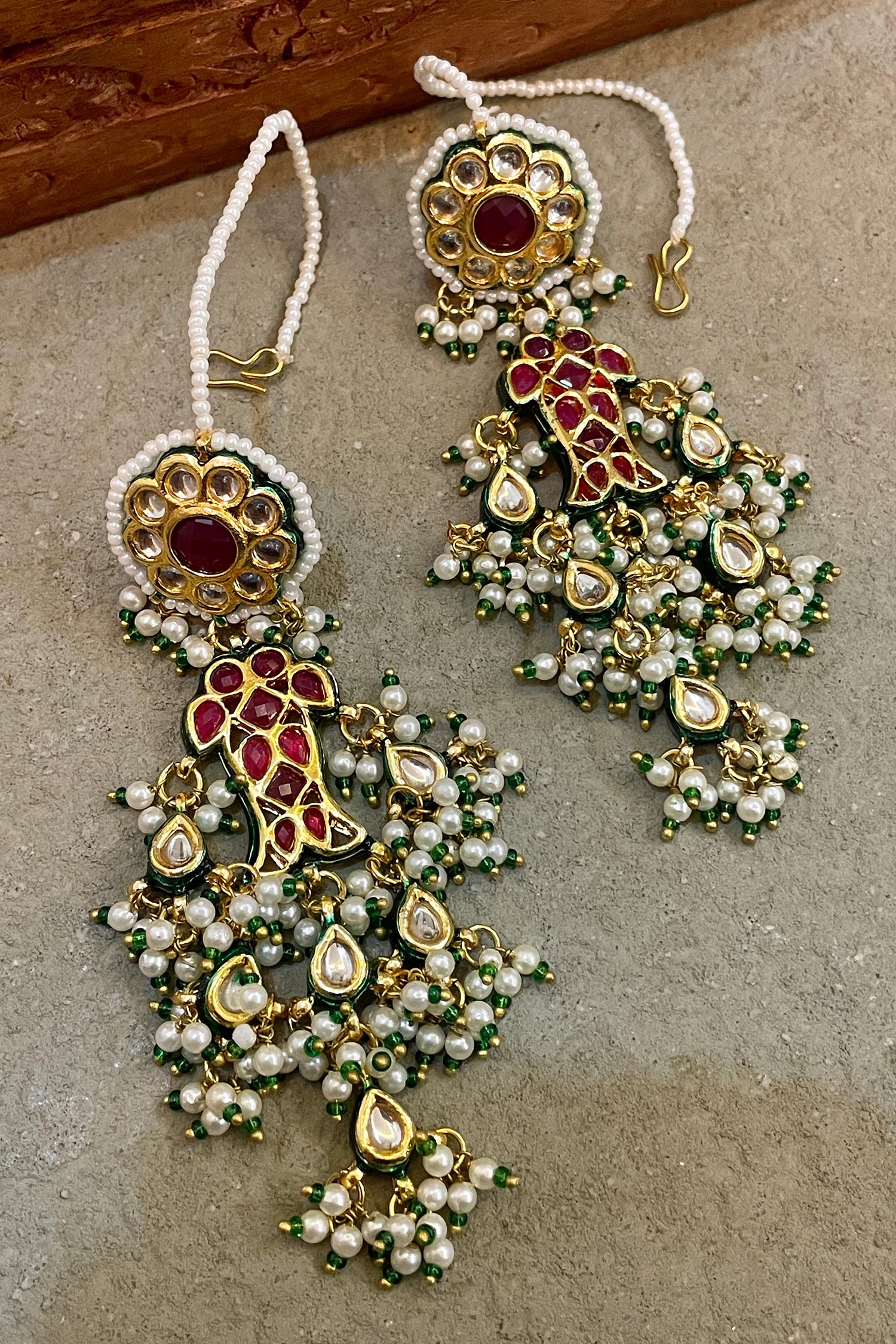 Fish Motif Embellished Kundan Long Earrings 