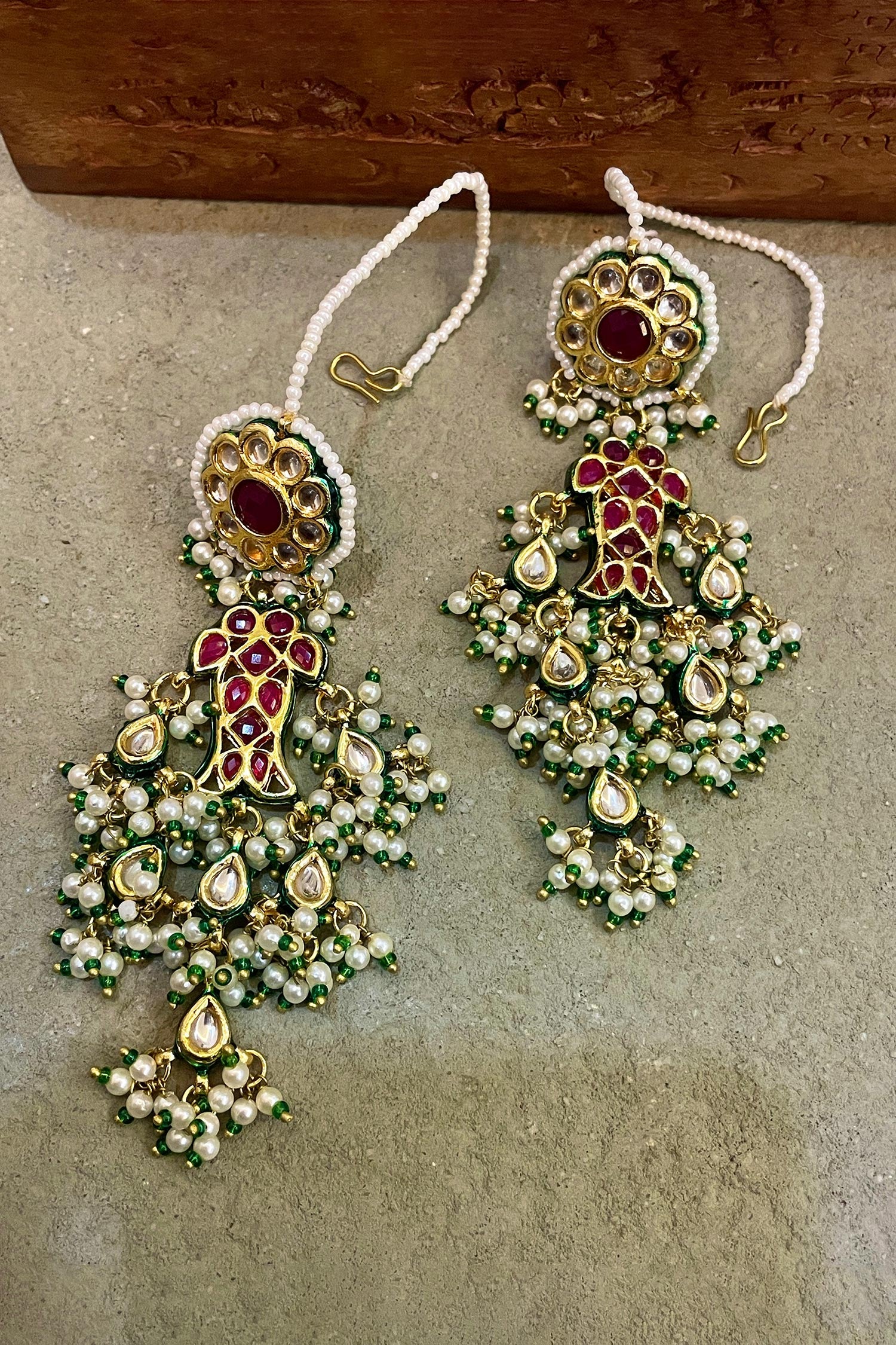 Fish Motif Embellished Kundan Long Earrings 