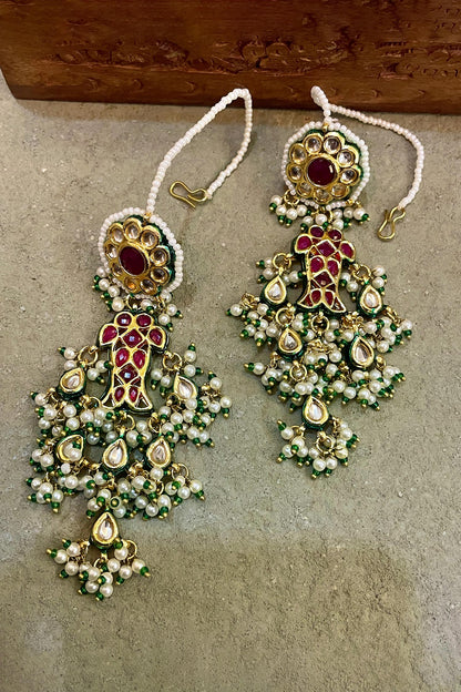 Fish Motif Embellished Kundan Long Earrings 