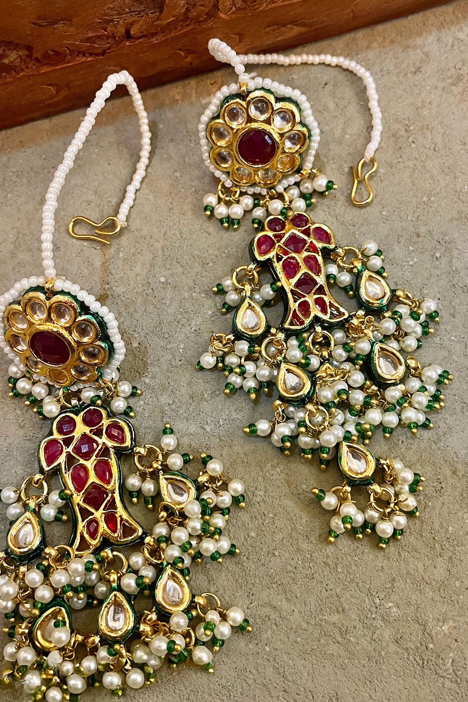 Fish Motif Embellished Kundan Long Earrings 