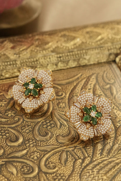 Pearl Studded Floral Stud Earrings 