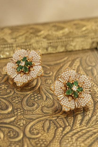 Pearl Studded Floral Stud Earrings 