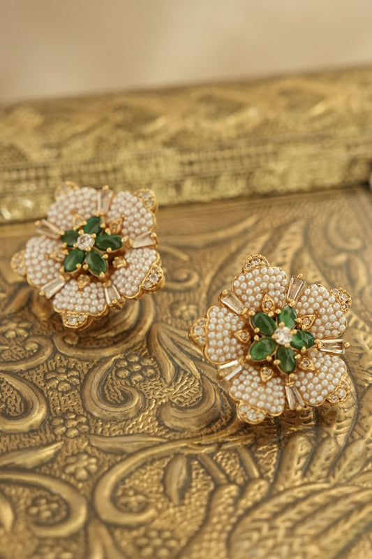 Pearl Studded Floral Stud Earrings 