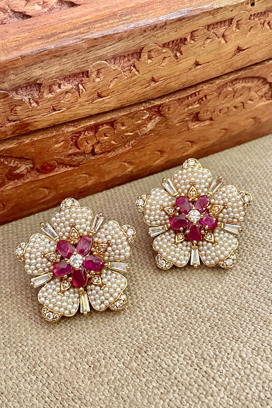 Embellished Floral Stud Earrings 