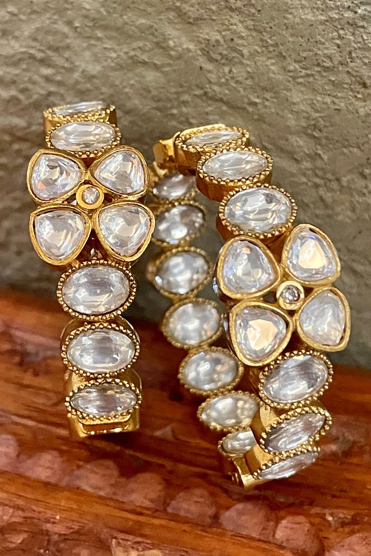 Polki Embellished Hoop Earrings 