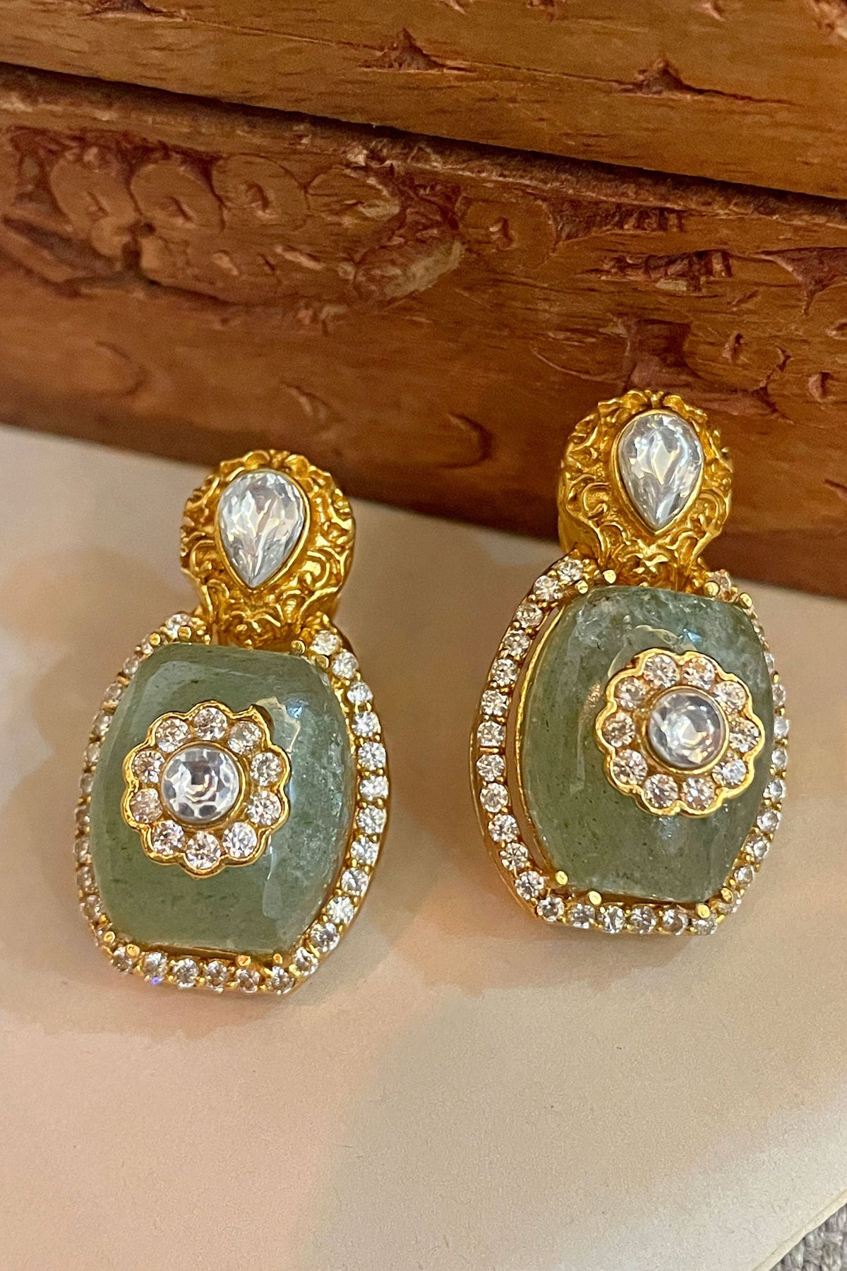 Polki Jade Stone Embellished Earrings 