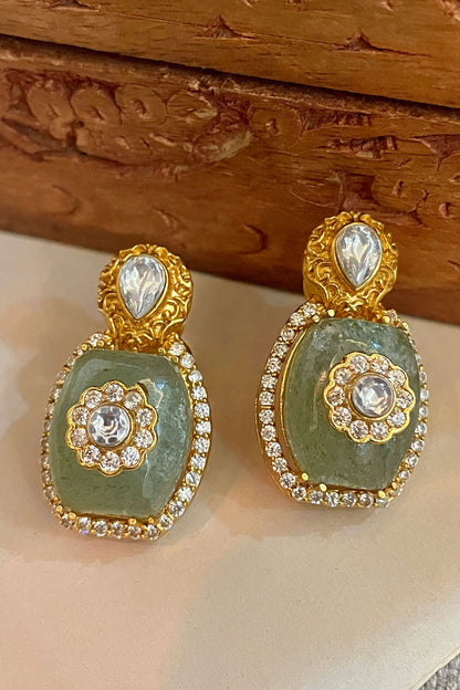 Polki Jade Stone Embellished Earrings 