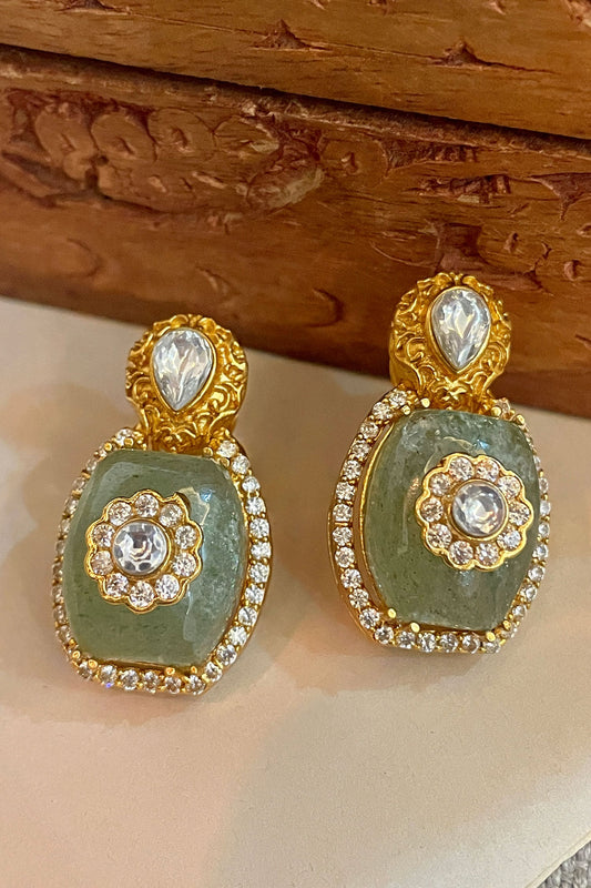 Polki Jade Stone Embellished Earrings 