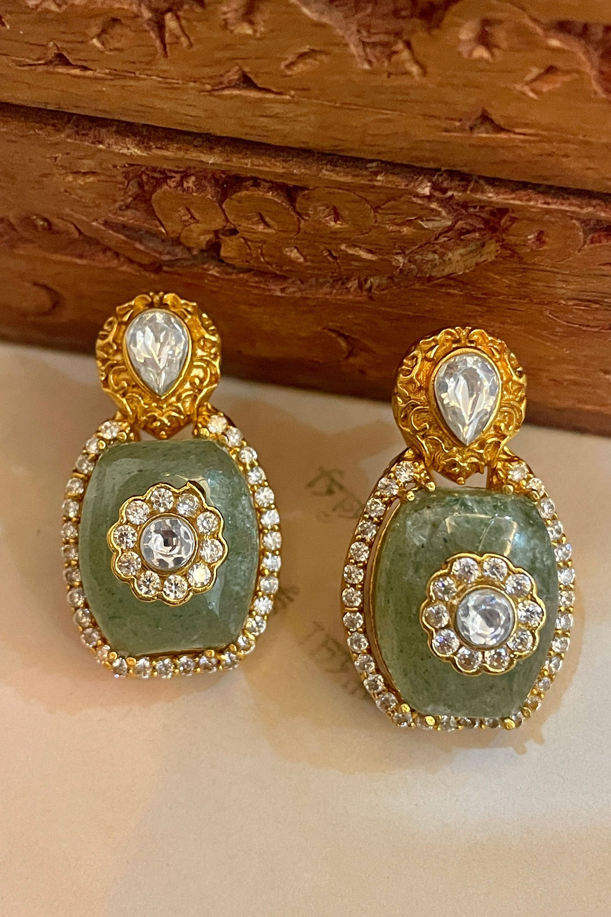 Polki Jade Stone Embellished Earrings 