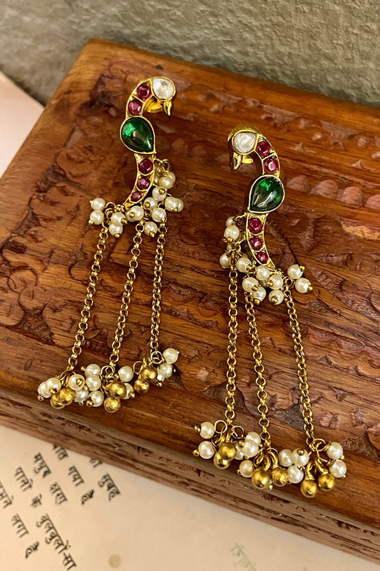 Peacock Motif Chain Danglers Earrings 