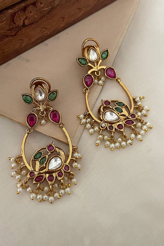 Bird Motif Embellished Dangler Earrings 