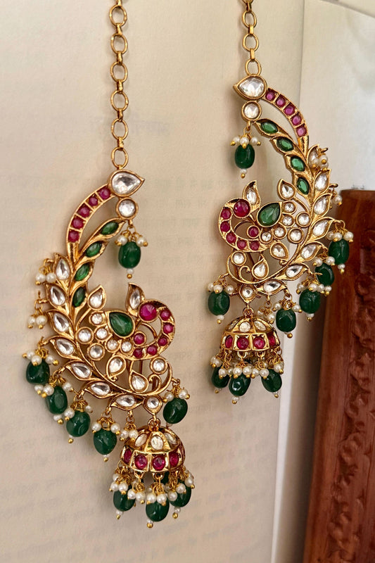 Polki Peacock Motif Embellished Ear Cuffs 