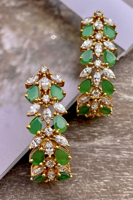 Green Zircon Embellished Hoop Earrings 