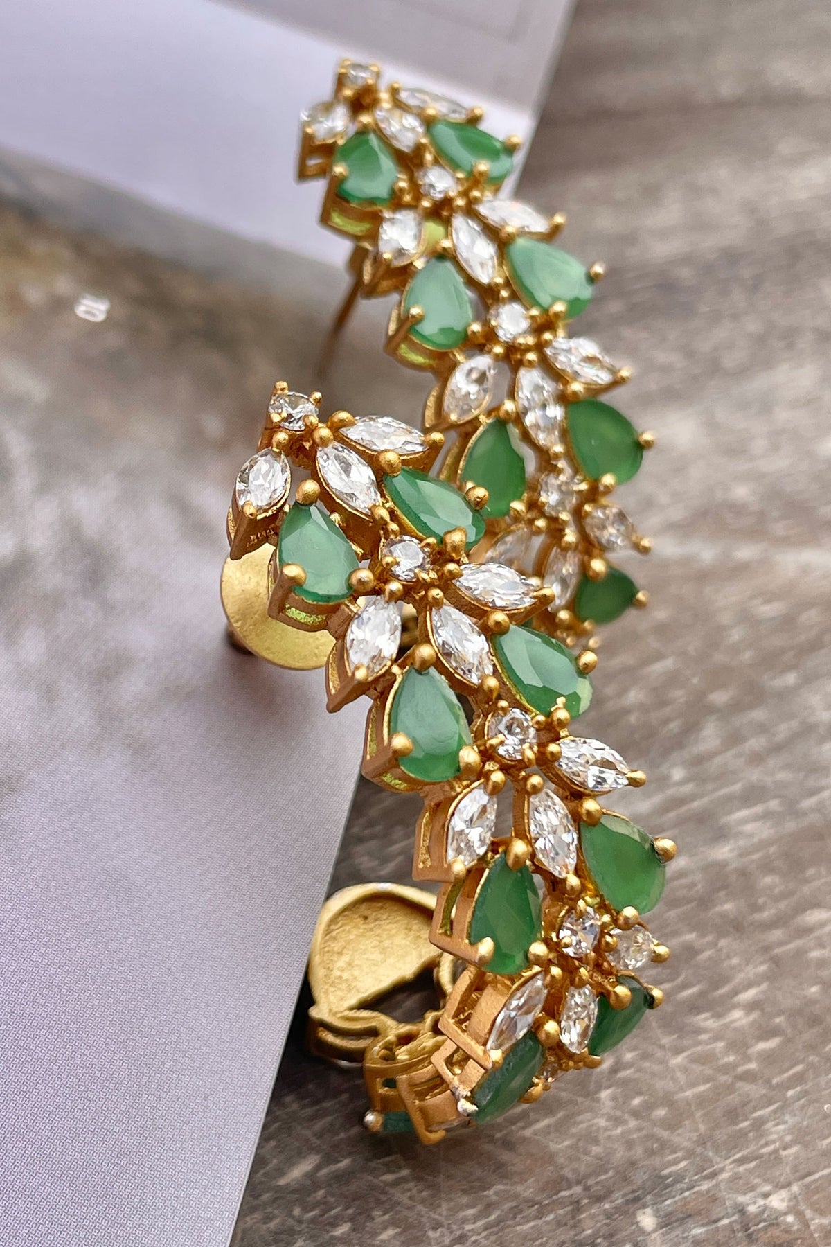 Green Zircon Embellished Hoop Earrings 