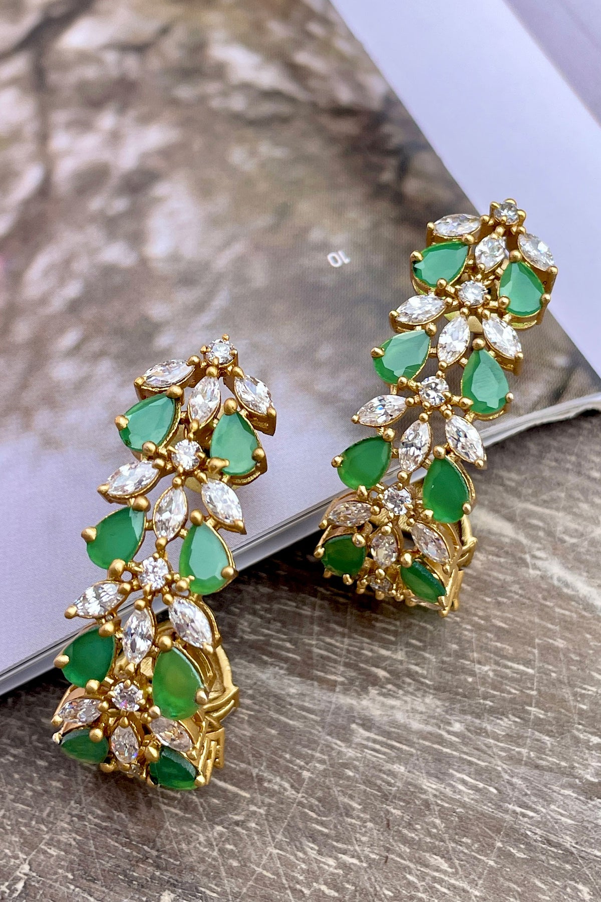 Green Zircon Embellished Hoop Earrings 