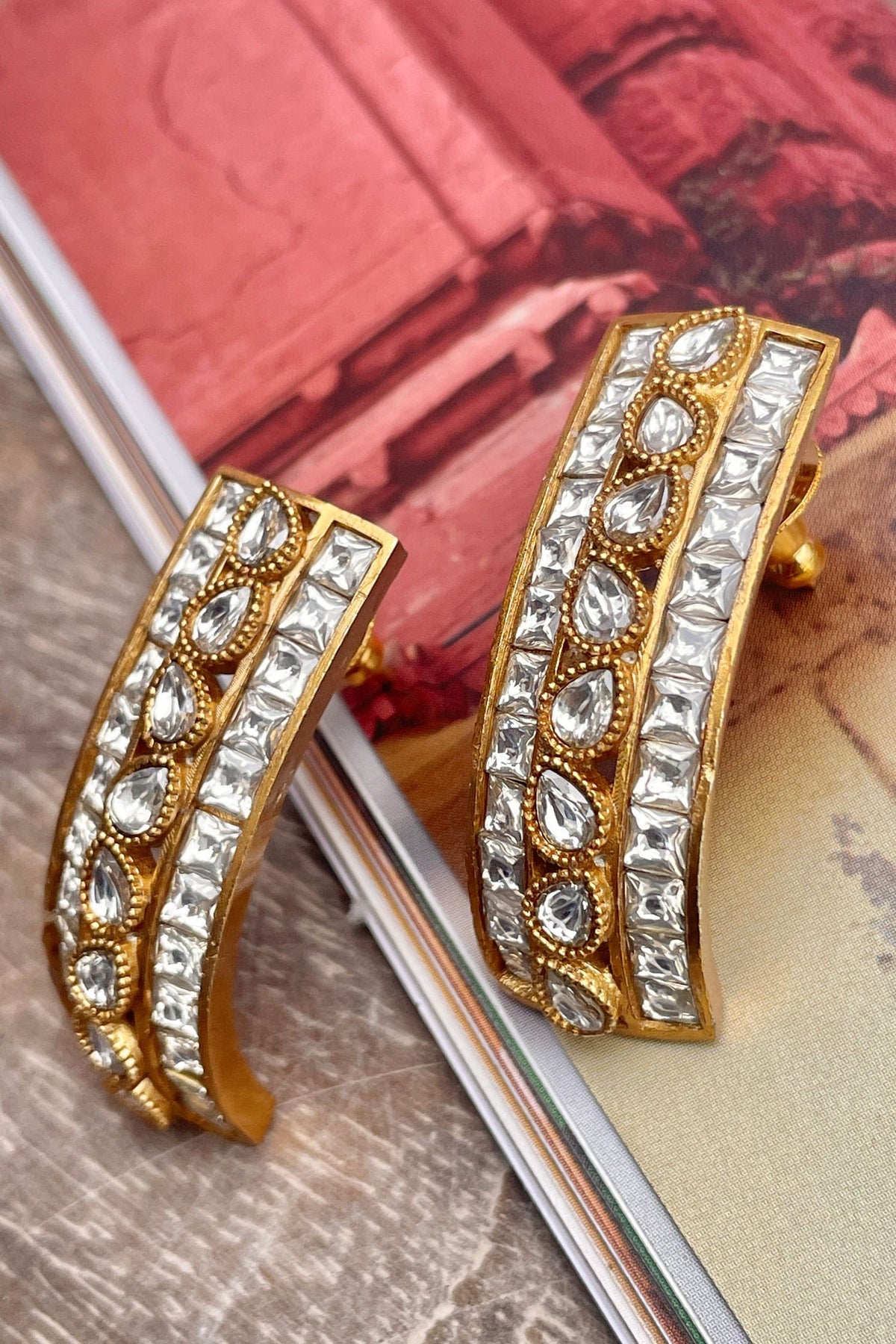 Polki Studded Semi Hoops 