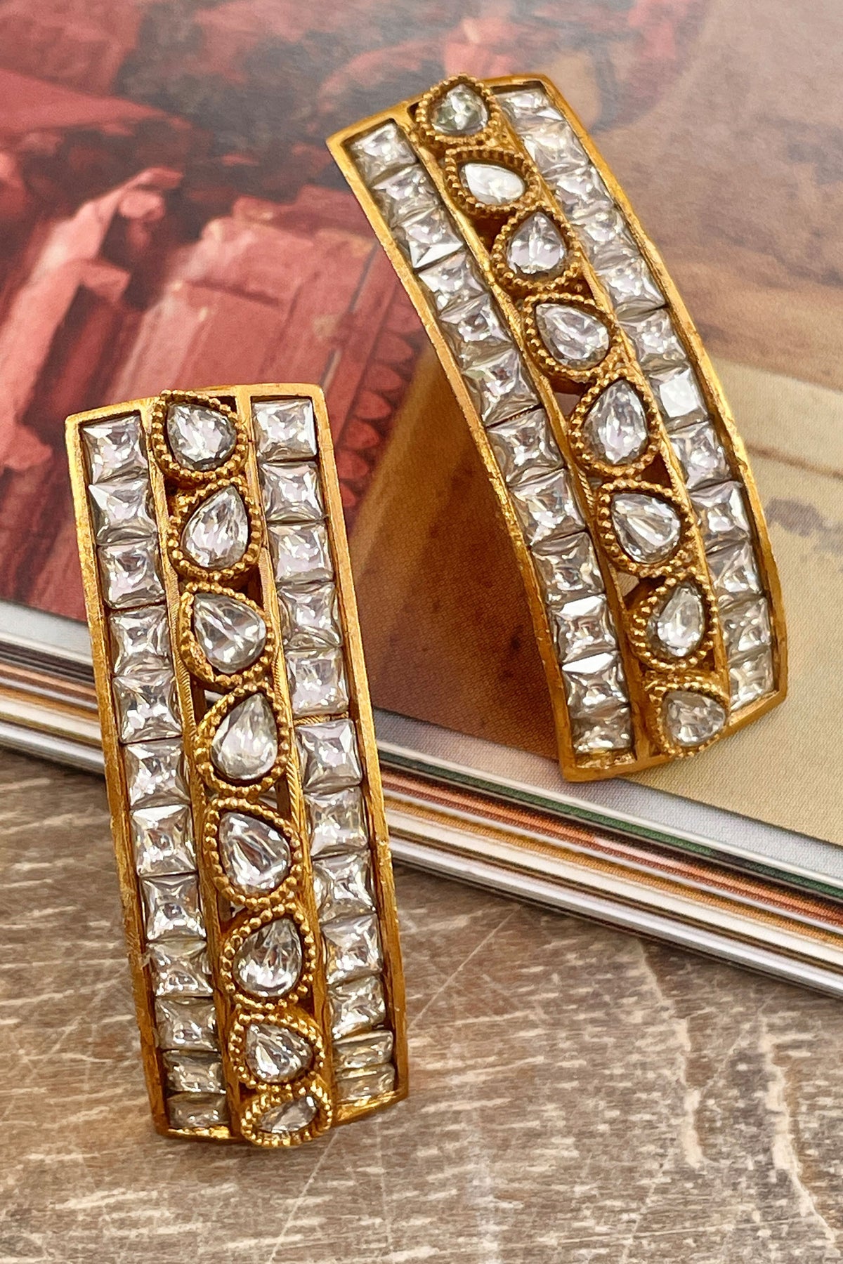 Polki Studded Semi Hoops 