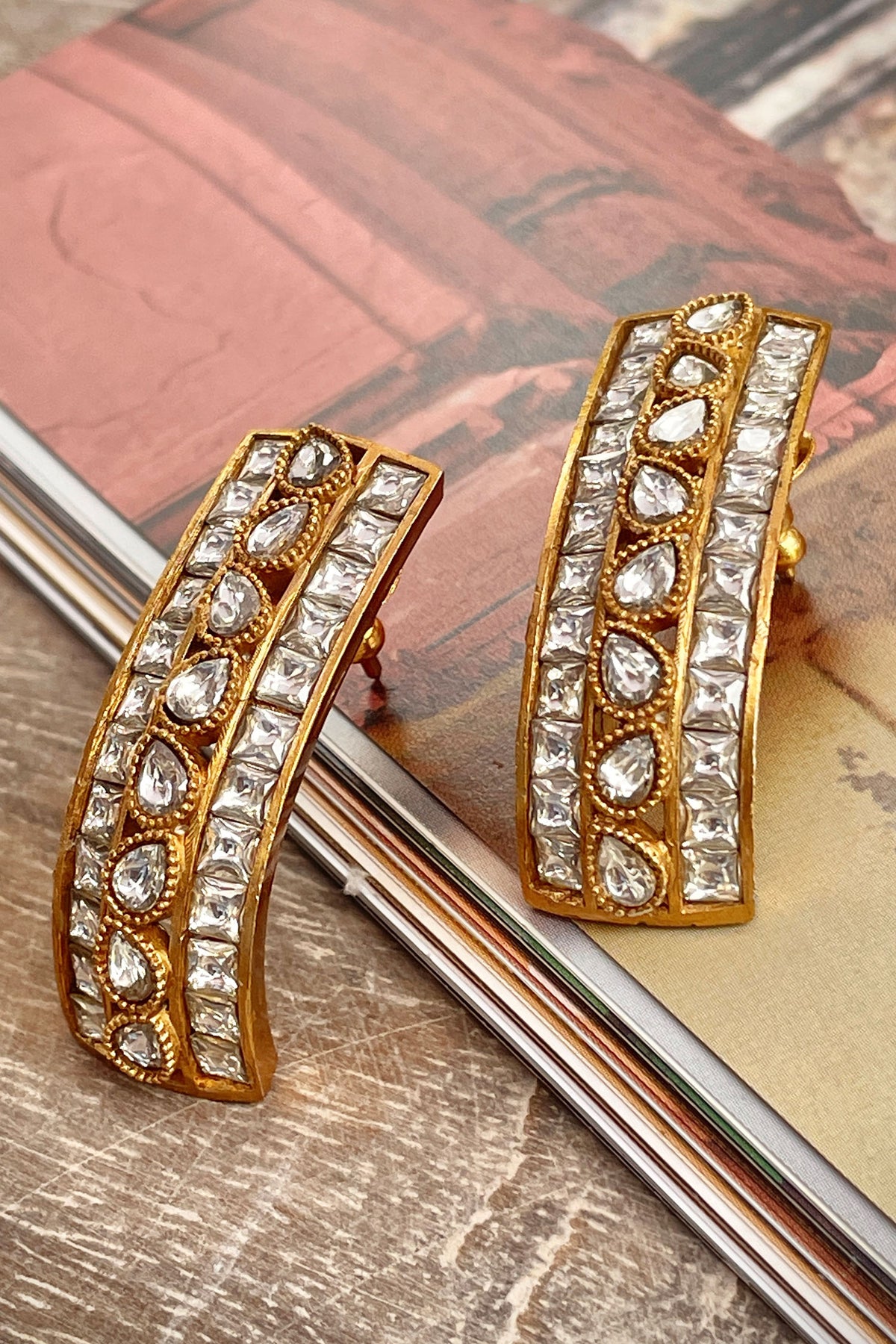 Polki Studded Semi Hoops 