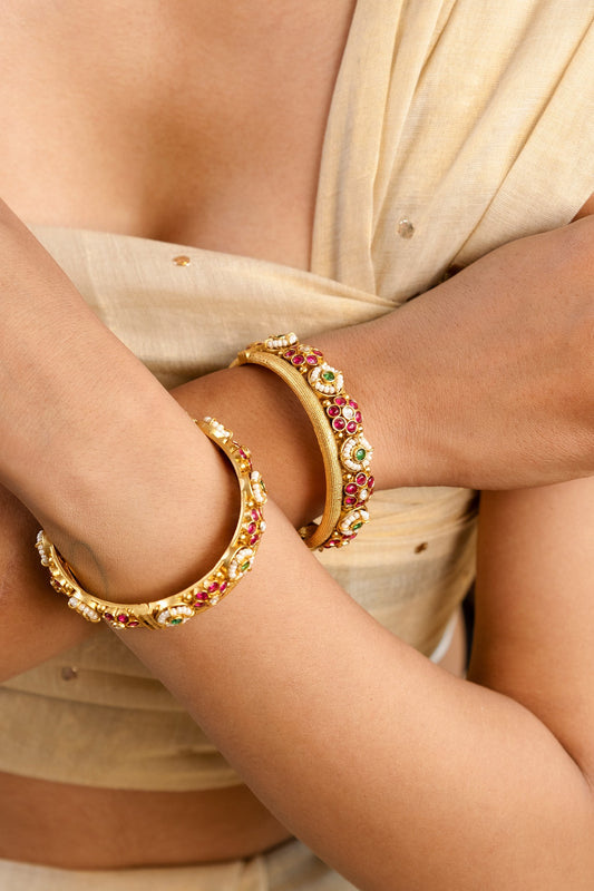 Temple & Pearl Embellished Pair of Bangles 
