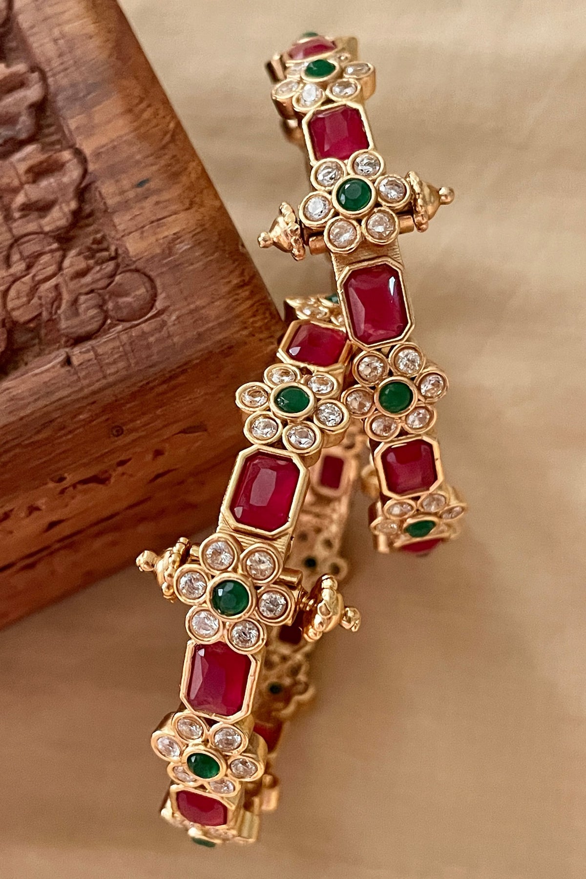 Stone & Floral Motif Pair of Bangles 
