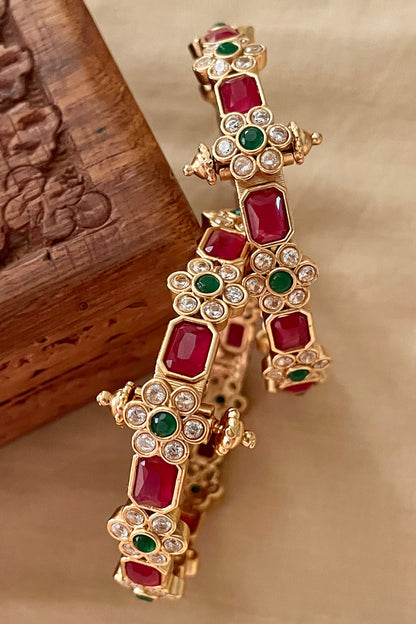 Stone & Floral Motif Pair of Bangles 