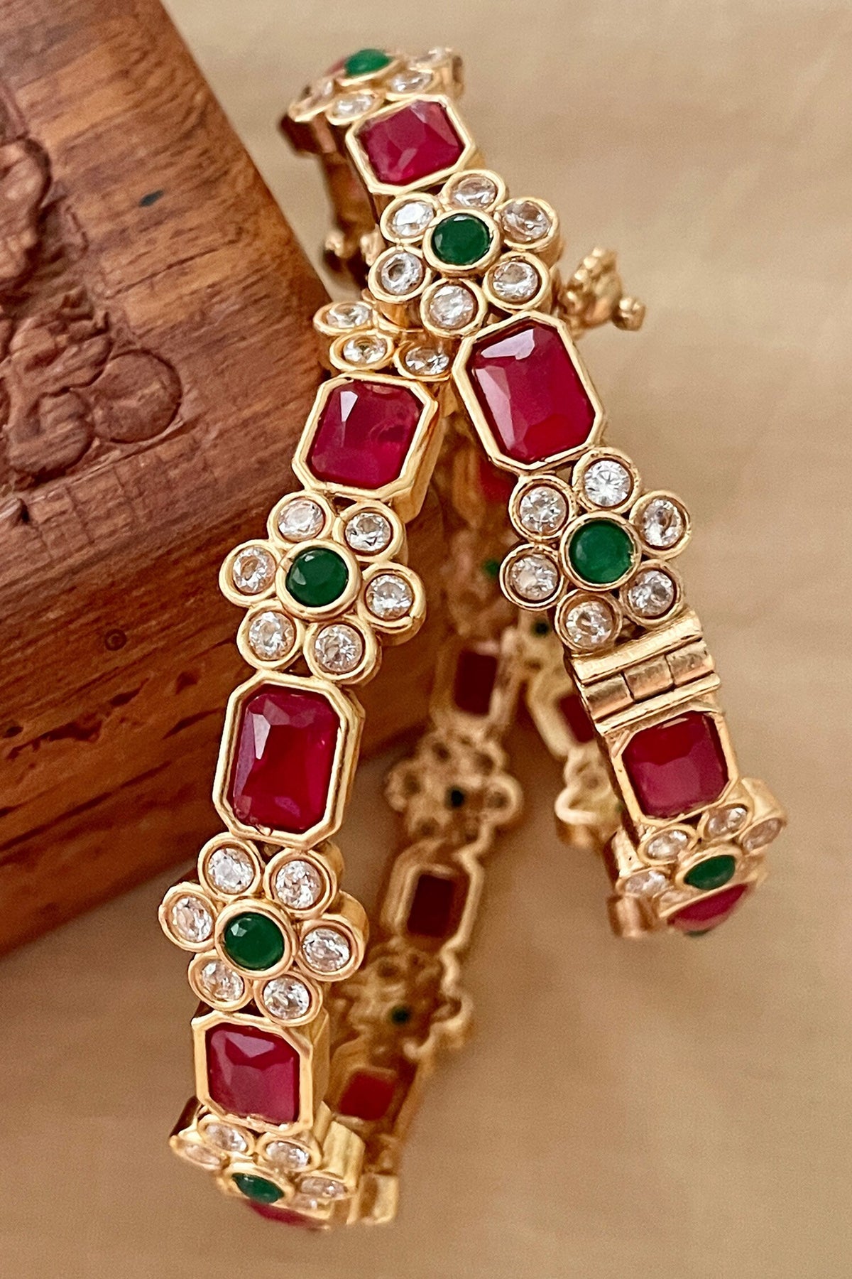 Stone & Floral Motif Pair of Bangles 